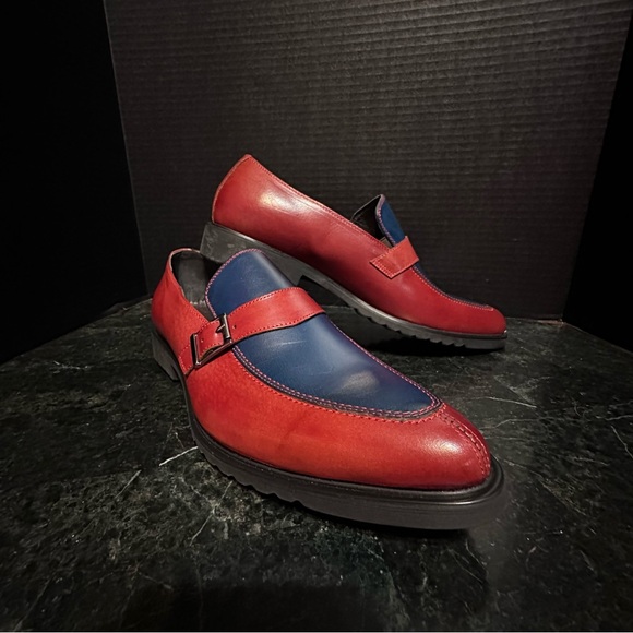 Encore Fiesso Blue / Red Genuine Leather Monk Strap Size 11 Mens Shoes Loafers - Picture 14 of 15